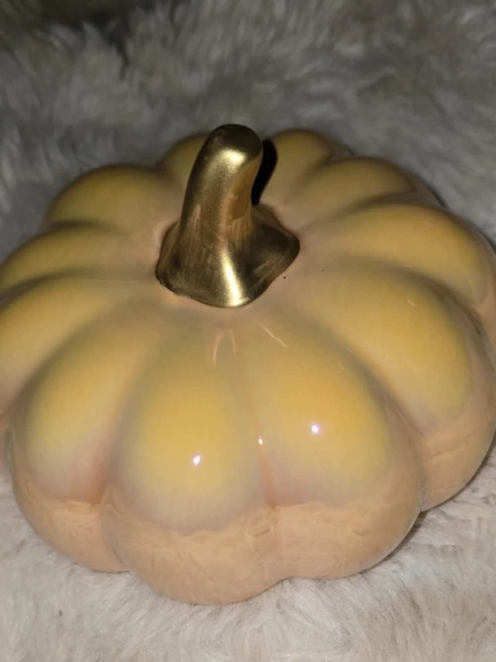 Glossy Peach Ceramic Pumpkin Accent with Gold Stem